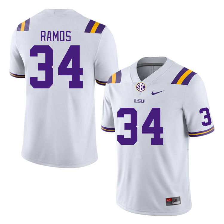 Men #34 Damian Ramos LSU Tigers College Football Jerseys Stitched-White - Click Image to Close